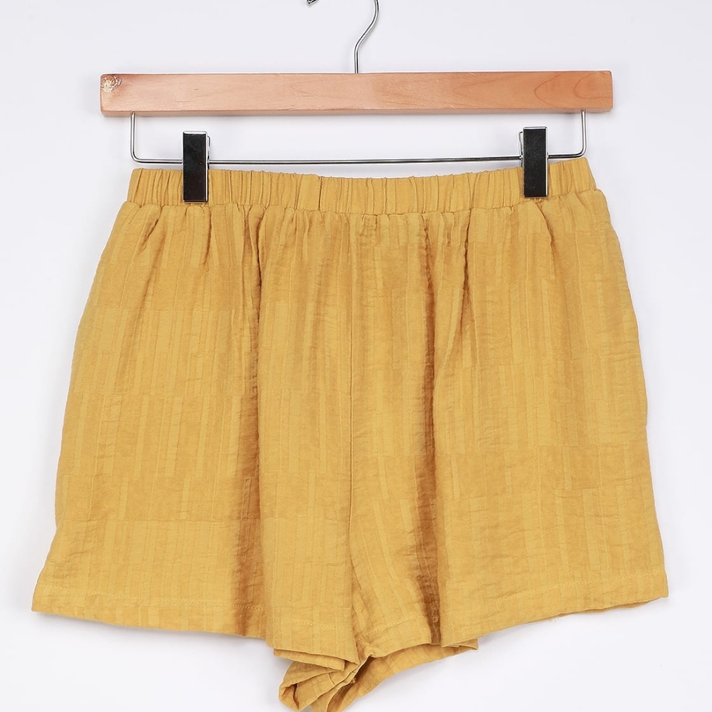 Lulu's Sunshine Yellow Seersucker High Rise Shorts